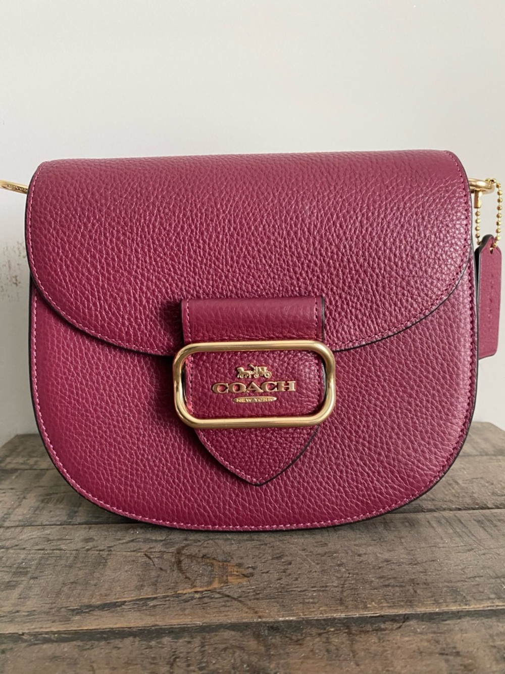 Coach Morgan Saddle Bag Crossbody in Black Cherry with Snake Trim Strap